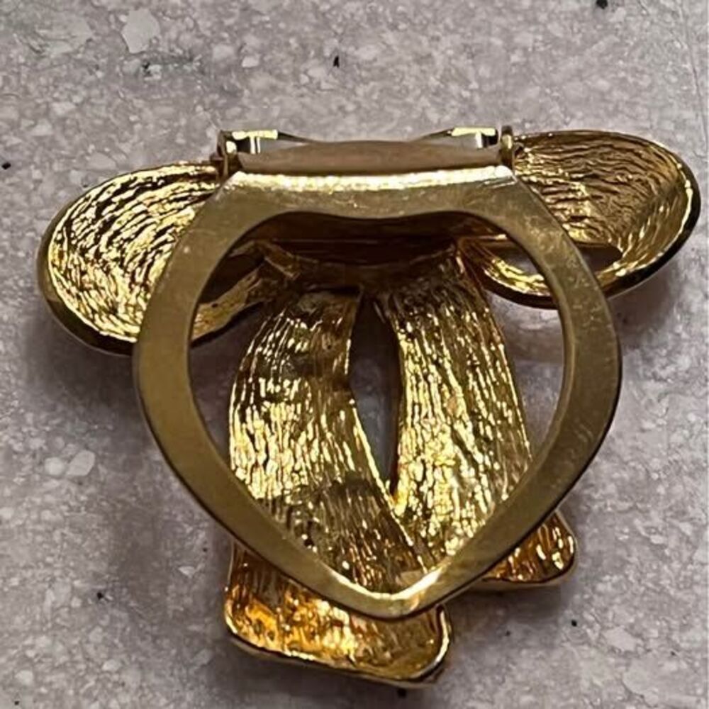 Vintage Gold Tone Rhinestone Bow Scarf Clip Ring 1980s 1990s - Picture 3 of 4